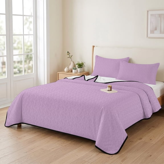 king Quilt Bedding Set, Minimalist Solid Color Lilac Lightweight Coverlet Summer Comforter Set Soft Microfiber Bedspread, Light Purple Monochrome Art 3 Piece Quilt Set with 2 Pillow Shams