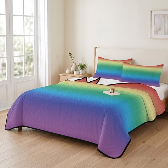king Quilt Bedding Set, Multicolor Rainbow Abstract Colored Gradient Lightweight Coverlet Summer Comforter Set Soft Microfiber Bedspread, Ombre Art 3 Piece Quilt Set with 2 Pillow Shams