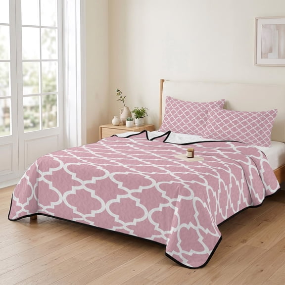 king Quilt Bedding Set, Retro Moroccan Floral Pattern Lightweight Coverlet Summer Comforter Set Soft Microfiber Bedspread, Abstract Geometric Texture 3 Piece Quilt Set with 2 Pillow Shams