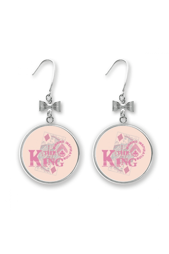 king playing cards gambling utensils pattern bow earrings drop stud pierced hook