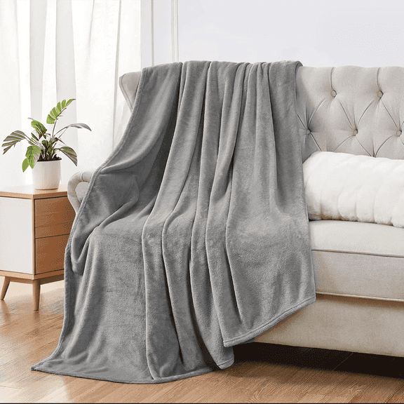 King Size Blanket, Luxury Plush Cozy Fuzzy Fleece Blanket, Super Soft Warm Big Lightweight Throw Blanket All Seasons Suitable, Versatile Throws for Office Bedroom Travel, 90x108" Gray
