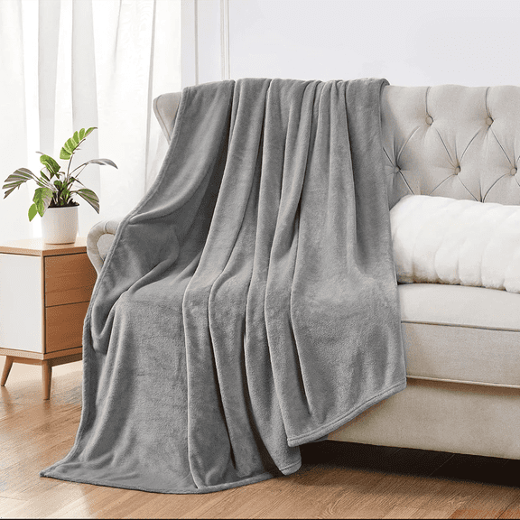 King Size Blanket, Luxury Plush Cozy Fuzzy Fleece Blanket, Super Soft Warm Big Lightweight Throw Blanket All Seasons Suitable, Versatile Throws for Office Bedroom Travel, 90x108" Gray