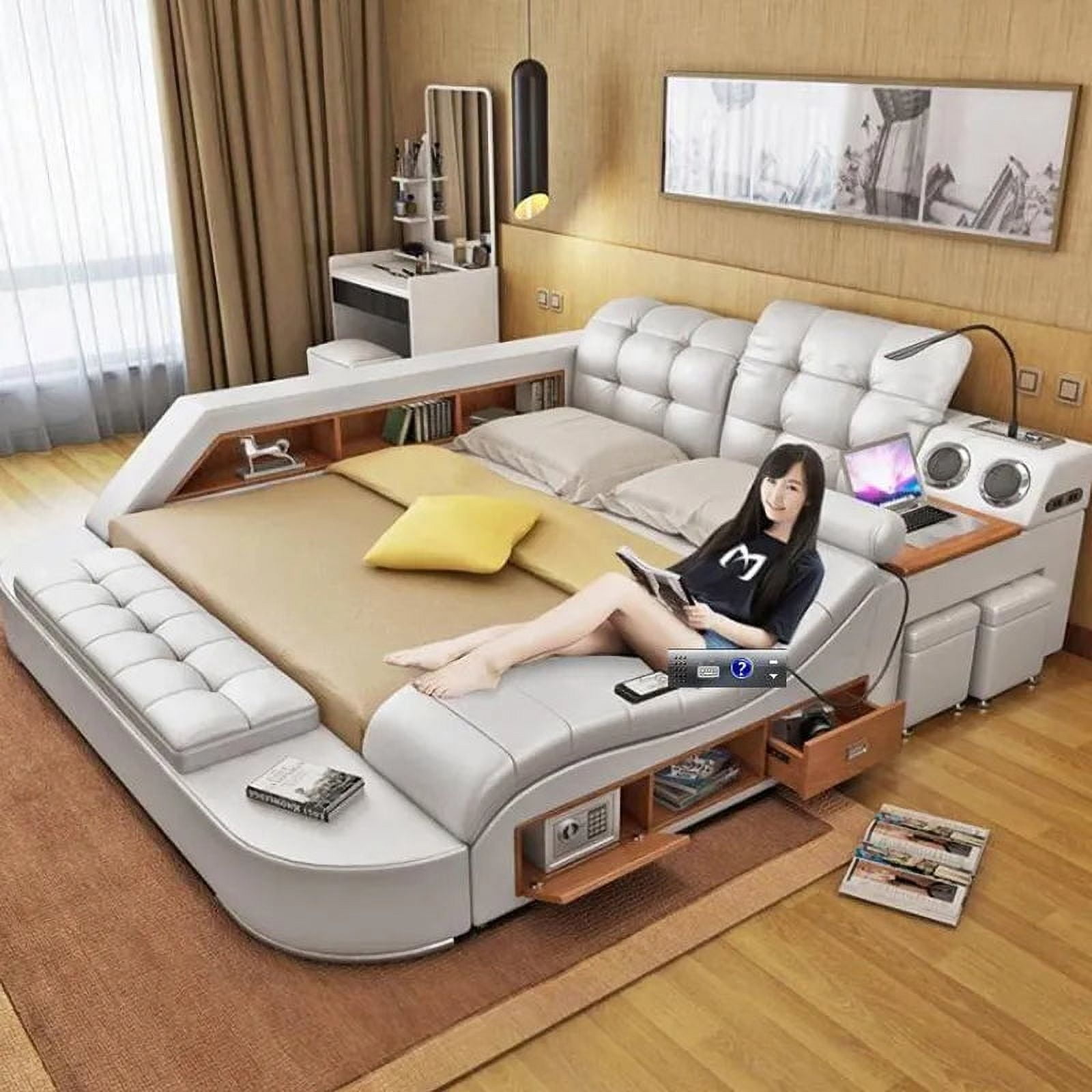 king size leather soft bed bedroom furniture tatami smart