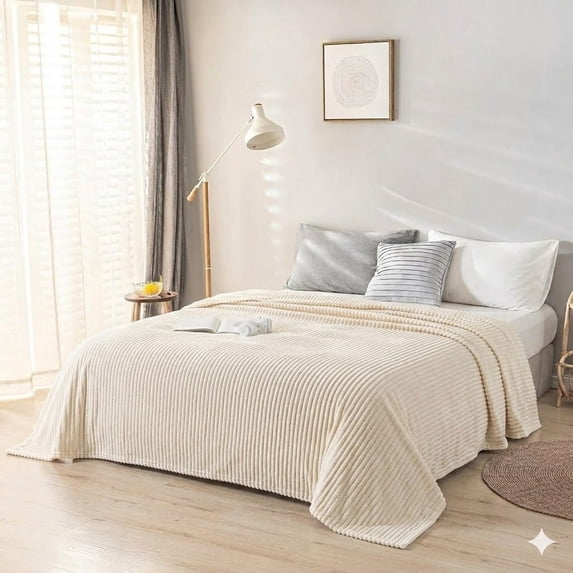 King Size Blanket,Extra Soft Strip Blanket, Plush Fuzzy Cozy Bed Blankets and Throws for Couch,Bed,Sofa,Lightweight and Versatile Throws for Office Bedroom Picnic Home Decor,90x108" Beige