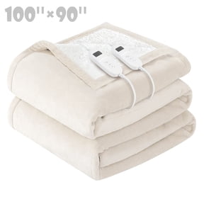 COWIN Electric Blanket King Size,Flannel and Shu velveteen Heated Blanket with 10 Heating Levels & 1-8 Hours Auto Shut Off, Machine Washable, Beige, 100" x 90"