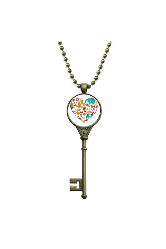 kingdom of thailand thai traditional key necklace pendant tray embellished chain