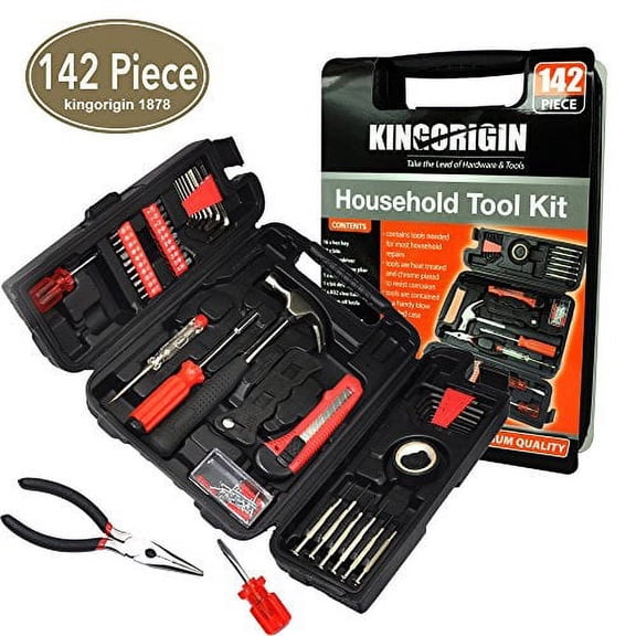 kingorigin 142 piece professional multi-tool kit home repair tool kit tool kit, home repair tool kit, general household tool kit for home maintenance with plastic toolbox storage case