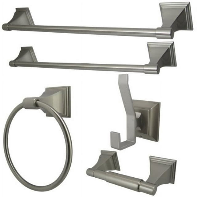 kingston brass bahk61212478sn 18-inch and 24-inch towel bar, 6-inch towel ring, toilet paper holder and robe hook monarch bathroom accessories, 5 piece in set, satin nickel