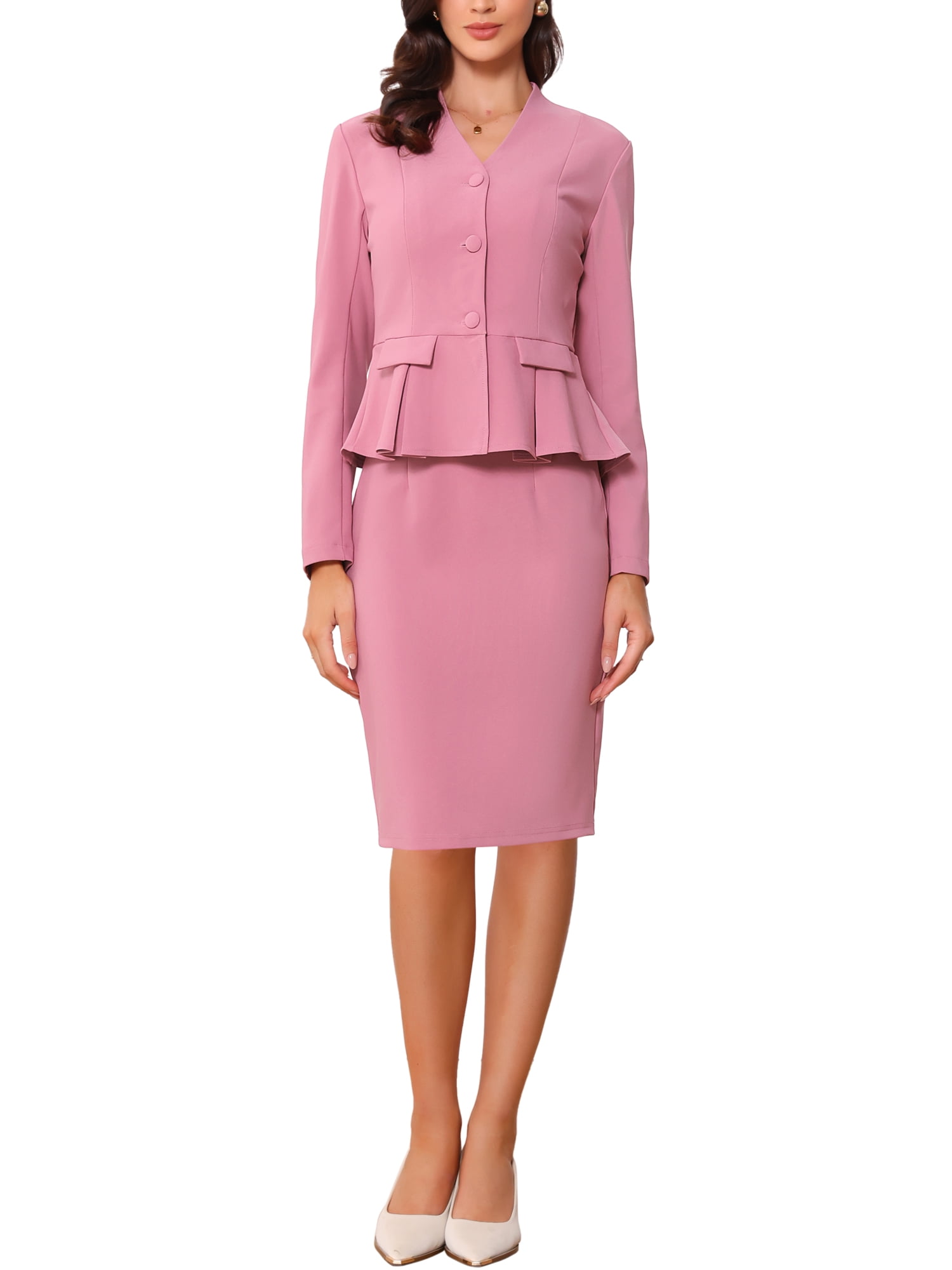 Kirablend Harlow Collarless Peplum Blazer & Pencil Skirt Set