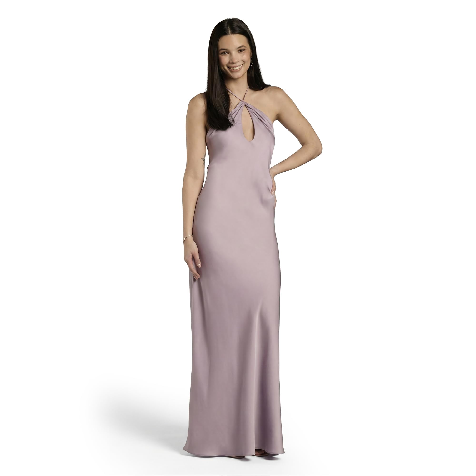 Kirablend Liora Charmeuse Keyhole Halter Maxi Sheath Dress