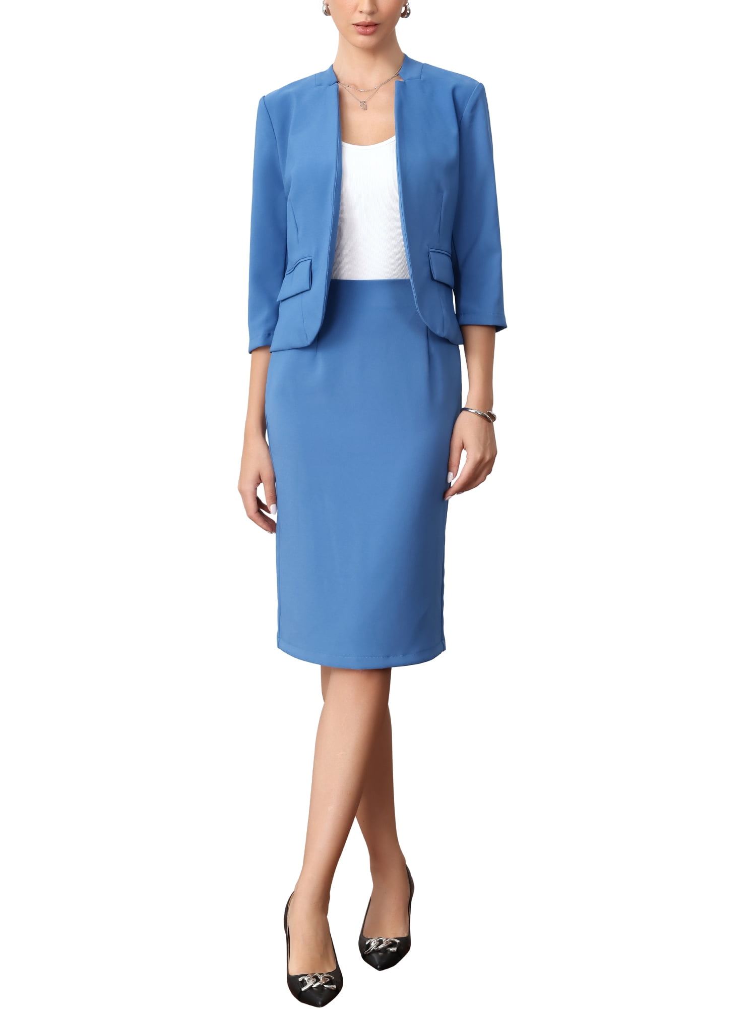 Kirablend Rowan Collarless Blazer & Back-Slit Pencil Skirt Set