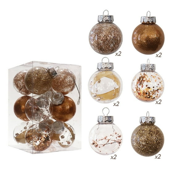 kiskick 12Pcs/Box 6cm Christmas Transparent Ball: Multi-Colors Glitter Powder Hollow Dreamy Unbreakable Wedding Decor PET Plastic Xmas Tree Decor Hanging Round Ball Pendant Party Favor Elegant Decor
