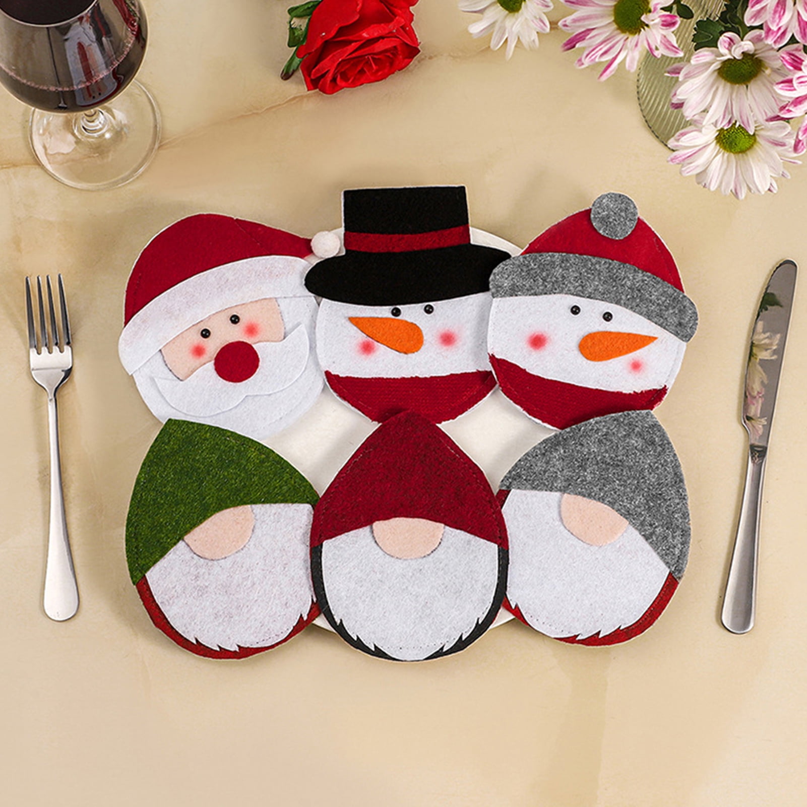 Lot De 6 Supports De Couverts Noël Santa Gnome - Décoration Table Fête Suédois