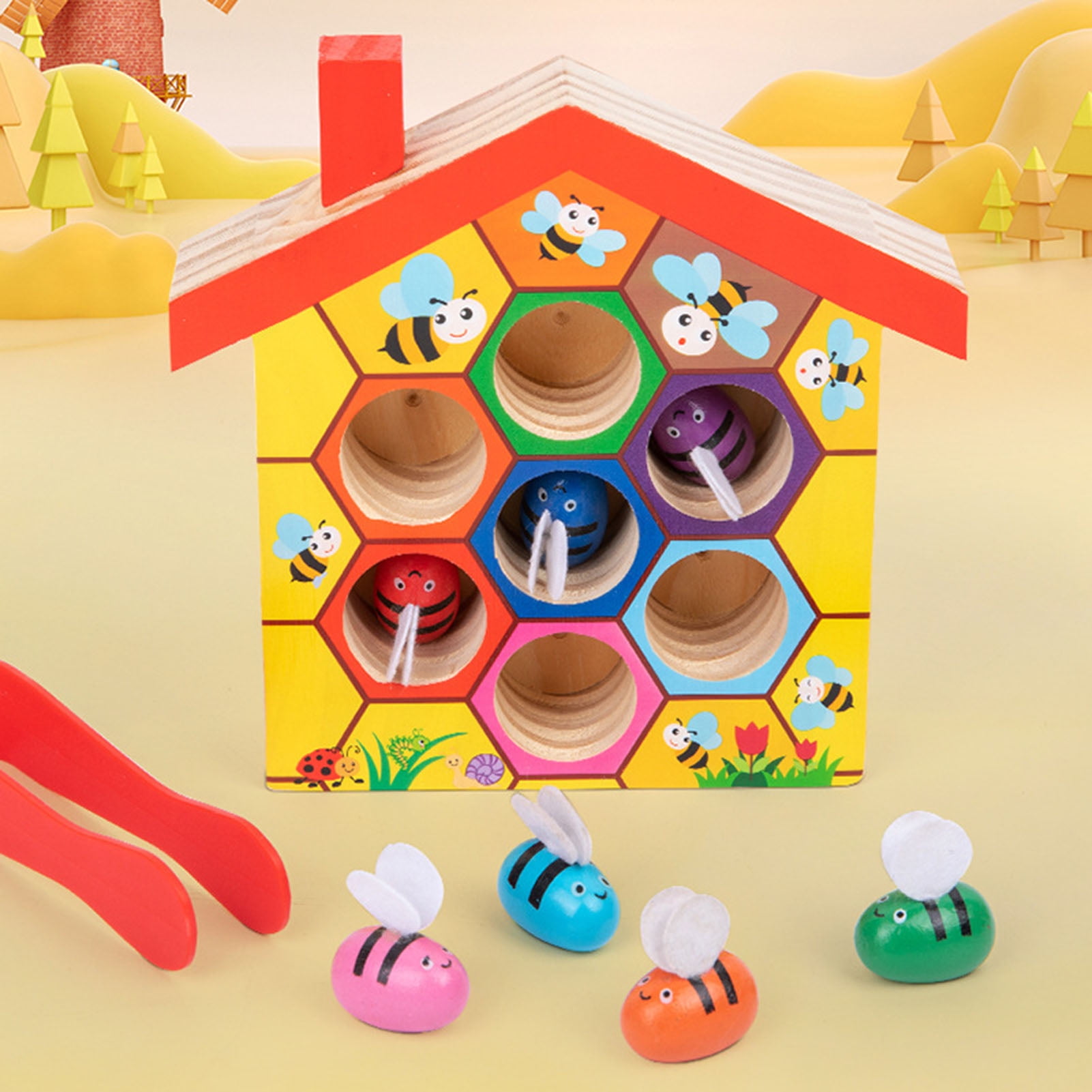 kiskick Cartoon Wooden Honeycomb Toy for Children, Tweezer, Colorful ...