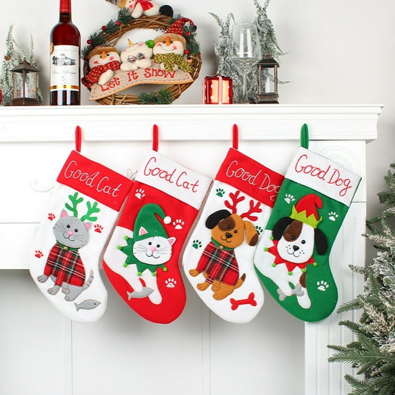 kiskick Christmas Gift Bag Easy to Hang: Bright Color Cartoon Eye-Catching Decorative Cute Dogs And Cats Christmas Stockings for Party Delight