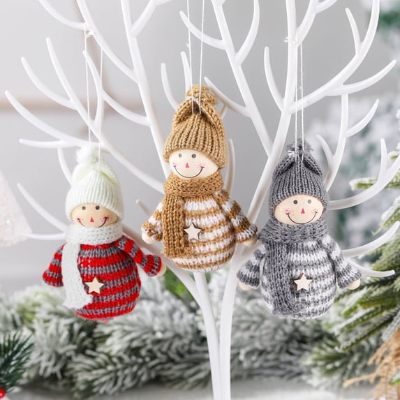 kiskick Cute Christmas Tree Pendant - with Hat Scarf Striped Clothing Gifts Smiling Face, Scene Layout Wardrobe Decor, Xmas Woolen Yarn Plush Doll Snowman Pendant Party Supplies