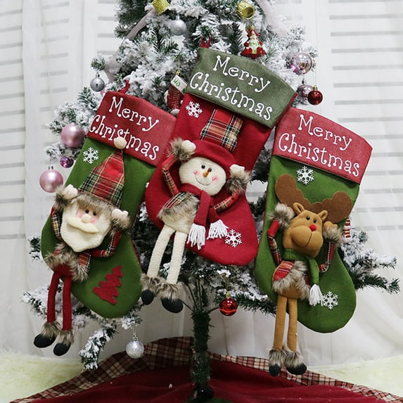 kiskick Festive and Cute Fine-Stitched Christmas Pendant: Cartoon Pattern Xmas Tree Decoration Cloth Large Opening Xmas Gift Bags for Christmas Celebrations