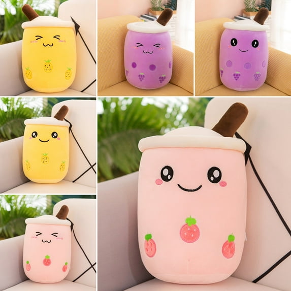 kiskick Milk Tea Cup Pillow, Soft Cartoon Bubble Tea Cup Shape, Smiling Face Color Matching, Fully Stuffed Elastic Couch Car Seat Decor Bed Companion Pillow Doll