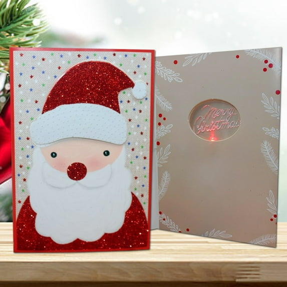 kiskick Musical Christmas Greeting Card - 12 Styles Cute Santa Claus Snowman Elk Penguin with Music And Light Decoration, 3D Music Postcards New Year Invitations Card Party Favor