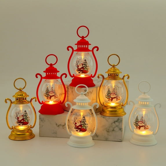 kiskick Santa Claus Snowmen Vintage Battery Operated Christmas Lantern – Portable Home Decoration Flameless Electronic Candle Lamp Night Light, Party Supplies Gift