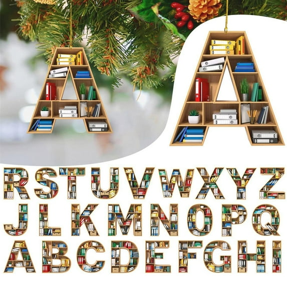 kiskick Unique Acrylic Bookcase Design Christmas Pendant - Alphabet Hanging Charm with Lanyard, Accessories for Living Room Decor