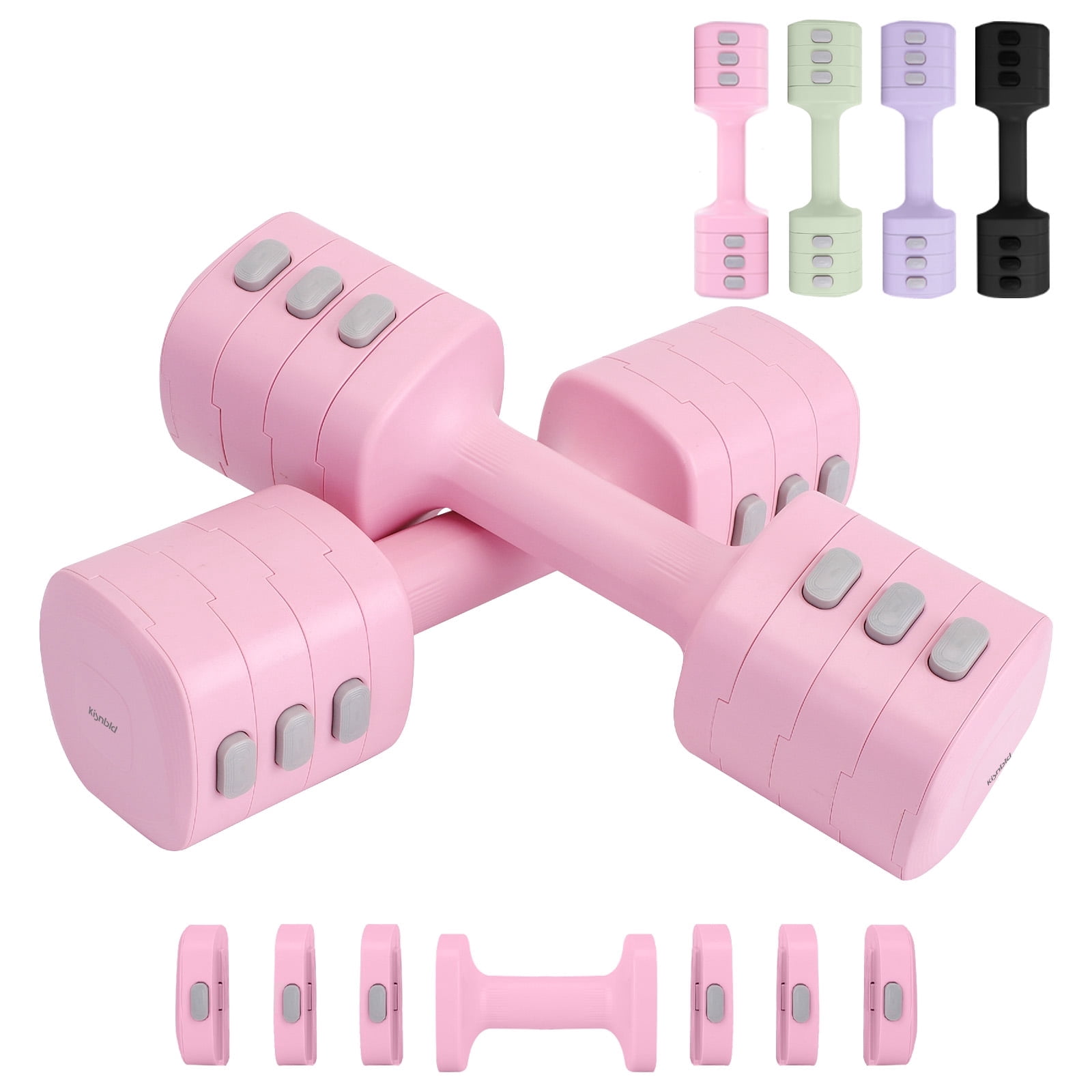 kisnbld Adjustable Dumbbell Set of 2, 4 in 1 Free Weights Dumbbells Set for Women with Fast Adjustment, Each 2lb 3lb 4lb 5lb Hand Weights Set for Home Gym & Outdoor Exercise Training