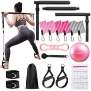kisnbld Pilates Bar Kit, Portable Pilates Bar with Small Exercise ball & 3 Set of Resistance Bands, Exercise Equipment for Women Home Gym Yoga Workout