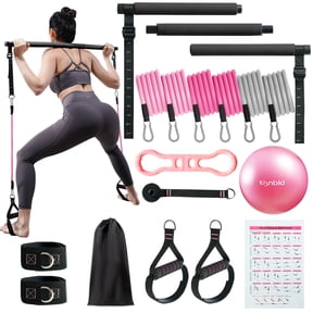 kisnbld Pilates Bar Kit, Portable Pilates Bar with Small Exercise ball & 3 Set of Resistance Bands, Exercise Equipment for Women Home Gym Yoga Workout