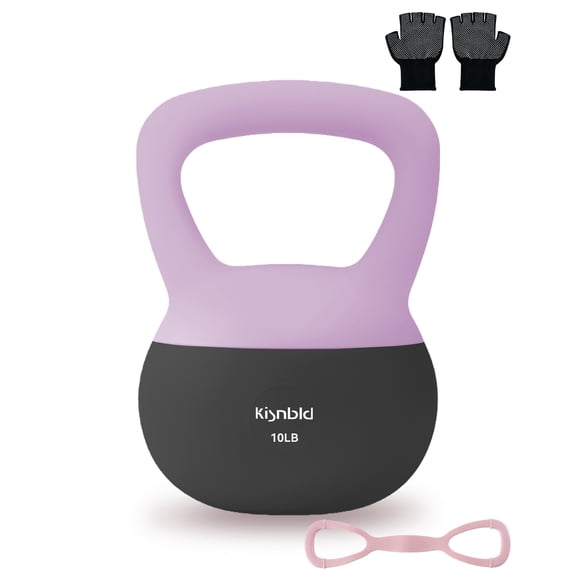 kisnbld Soft Kettlebell, 10/15/20lb Safe KettleBell Set, Wide Anti-Slip Handle & Cushioned Impact-Resistant Base, Home Workout Weight, Full Body Strength Training for Men, Women, with Resistance Band