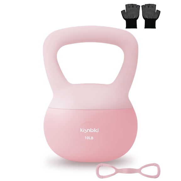kisnbld Soft Kettlebell, 10/15/20lb Safe KettleBell Set, Wide Anti-Slip Handle & Cushioned Impact-Resistant Base, Home Workout Weight, Full Body Strength Training for Men, Women, with Resistance Band