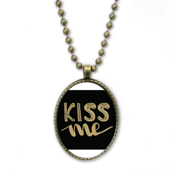kiss me quote handwrite necklace vintage chain bead pendant jewelry collection
