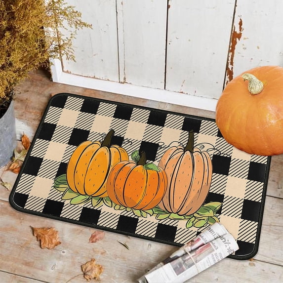 kitchen Buffalo Plaid Pumpkin Fall Decorative Door Mat 30 X 17 Inch, Fall Pumpkin Doormat Indoor Outdoor Entrance Floor Mat Non Slip Autumn Thanksiving Decor Rubber Welcome Mats