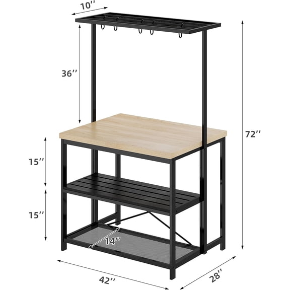 kitchen Island, Bakers Rack, Island Table for Kitchen,3 Tier Microwave Stand Oven Shelf with Storage, Storage Shelf for Kitchen Dining Room Living Room,5 Hooks (Pear Wood and White, 43.7*27.9*72)