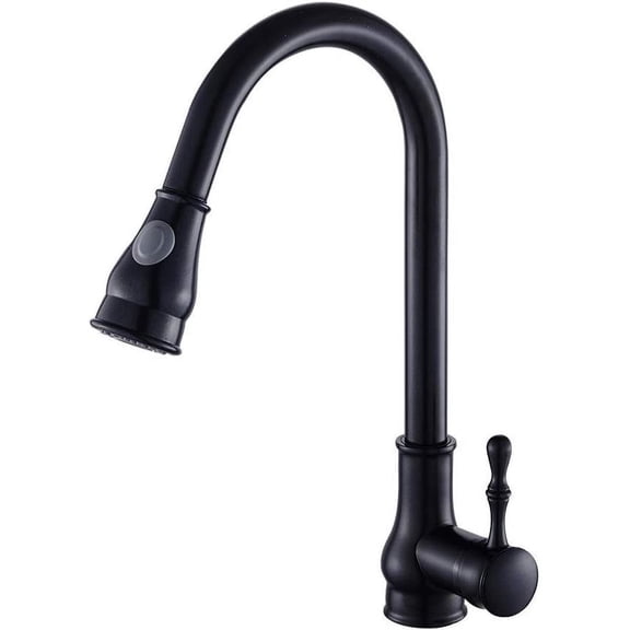 kitchen faucet black with pull down sprayer, Modern Single Handle for kitchen sink, faucet pull out 2 modes swivel nozzle, brass-chrome