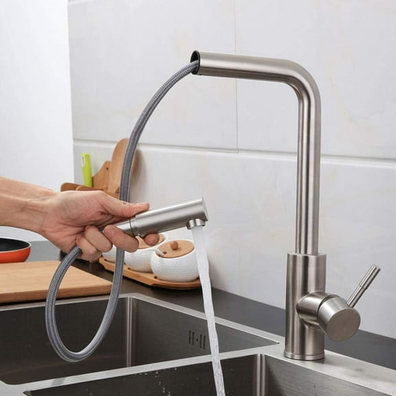kitchen faucets with pull down sprayer, brushed 304 stainless steel, 2, rotary hot and cold pull out single handle, kitchen sink, faucet-Stainless steel A