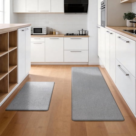 Behome 2 Pack Kitchen Mats, Cushioned Anti Fatigue Rugs, Non-Slip Waterproof Comfort Standing Mats for Kitchen, Office, and Floor, 17.3"x30"+17.3"x47", Grey