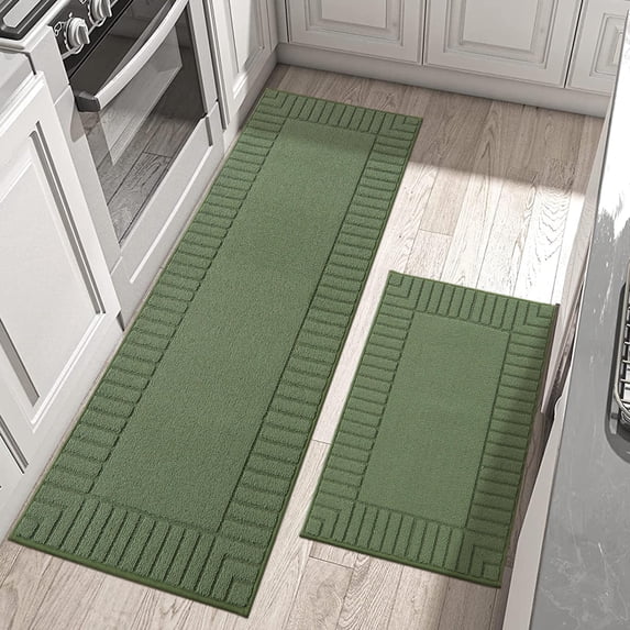 -kitchen-rugs-non-slip-kitchen-mats-for-floor Machine Washable Kitchen Rugs 2 Pieces Carpet Runner With Tpr Backing Green 24x35inch/24x60inch