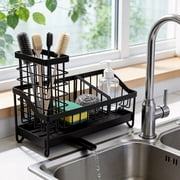 Behome Sponge Holder for Kitchen Sink, Sink Caddy Organizer with Brush Holder and Removable Drain Tray, Rustproof Kitchen Countertop Organizer for Sponge, Soap 