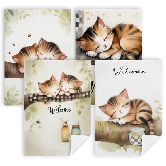kitchen towels summer A couple of cats sleeping on top of a tree branch camping kitchen towels 4 Pieces 16" x 24" cottage core kitchen decor