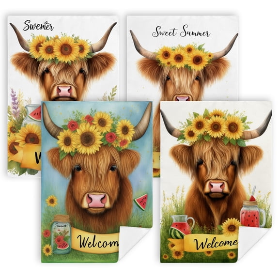 kitchen towels summer theme a cow with sunflowers and a jar of watermelon summer gifts for women Pack of 4 16 x 24 Inches home kitchen decor
