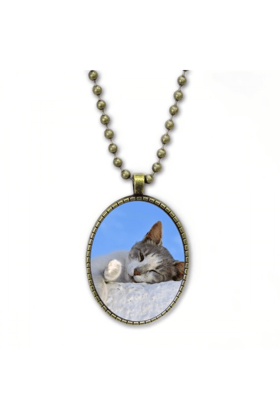 kitty cat pet relax sleep animal adorable necklace vintage chain bead pendant jewelry collection