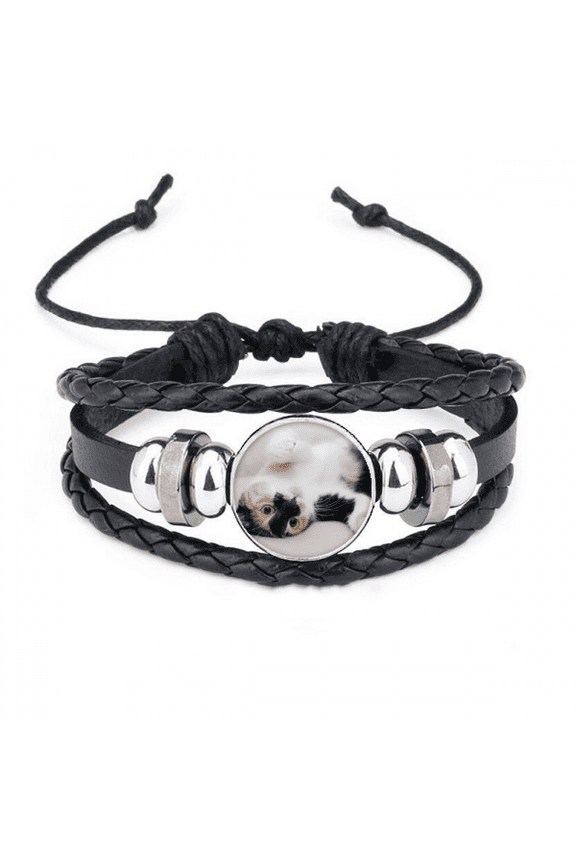 kitty cat stripes relax sleep animal bracelet braided leather woven wristband