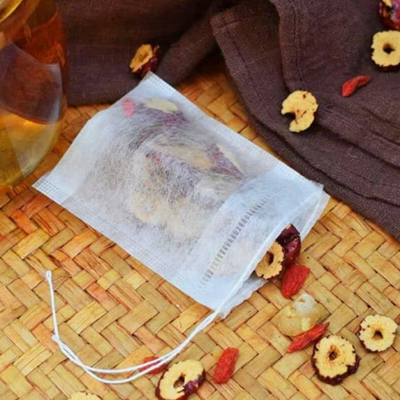 kitwin 100Pcs Tea Filter Bags Non-Woven Fabric Tea Infuser Bag Odorless Multipurpose Fine Mesh Tea Filter Bag with Drawstring Design for Loose Leaf Tea Home Office Dorm Hotel