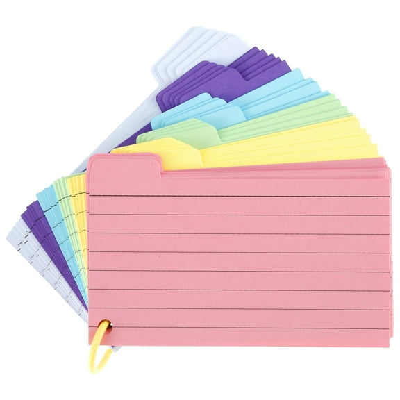 kitwin 300Pcs Tabbed Index Cards with 8 Binder Rings Portable Index Note Cards 6 Colours Ruled Flash Cards Compact Lined Index Cards Record Cards