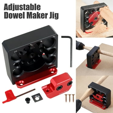 kitwin 6Pcs Dowel Maker Jig Kit Metric 8mm to 20mm Adjustable Dowel Maker with Carbide Blade Electric Drill Milling Dowel Round Rod Auxiliary Tool for Wooden Rods Sticks Woodworking