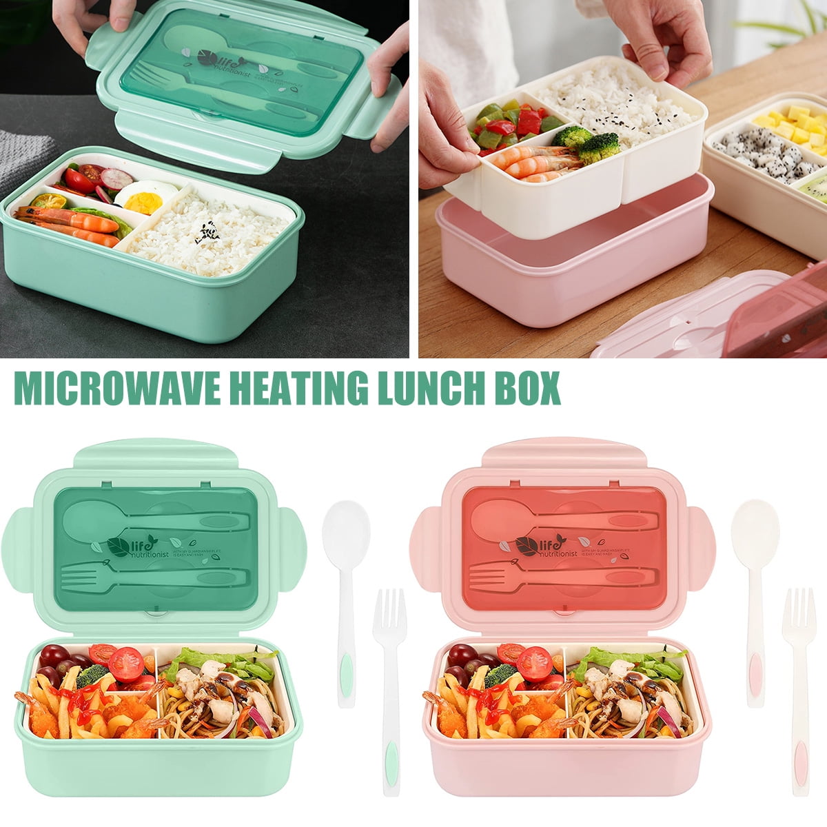 VEIOK Lunch Box, 1600ml Bento Box with Bag and Cutlery, Pink Lunch Box with  Compartments, Leak-Proof Bento Lunch Box, Lunch Box for Adults, Kids,  Sandwich Box for School Office Work