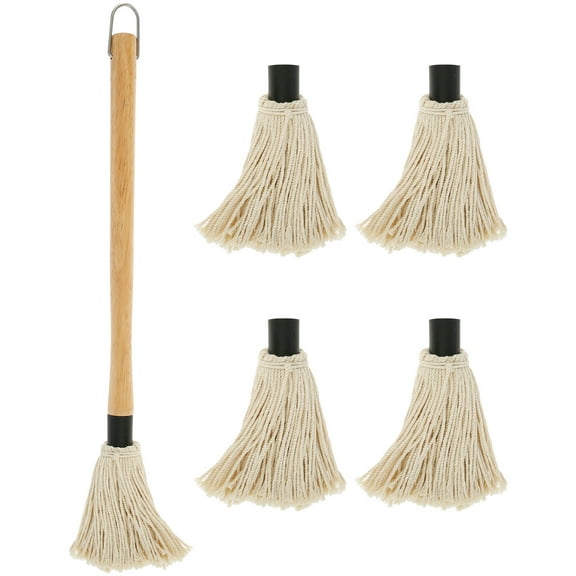 kitwin Grill Basting Mop with 4 Replacement Heads Basting Brush for Grilling BBQ Mop with Wooden Handle Dishwasher Safe Barbecue Basting Brushes Portable Reusable