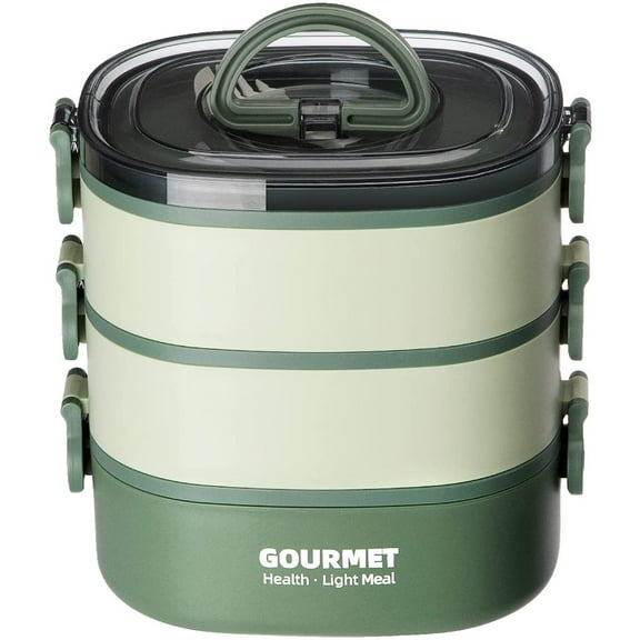 kitwin Lunch Box 2000ML 3-Tier Stackable Bento Case Sealed Leak-proof Meal Box Microwave Safe Portable Students Workers Food Container for Home Office School Camping