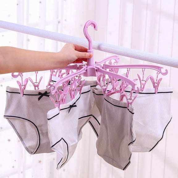 kitwin Sock Drying Rack 24 Clips Plastic Laundry Clothes Hanger Rotatable Hanger Sock Dryer Foldable Portable Clothes Drying Rack Folding Sock Hanger for Socks Underwear Baby Clothes