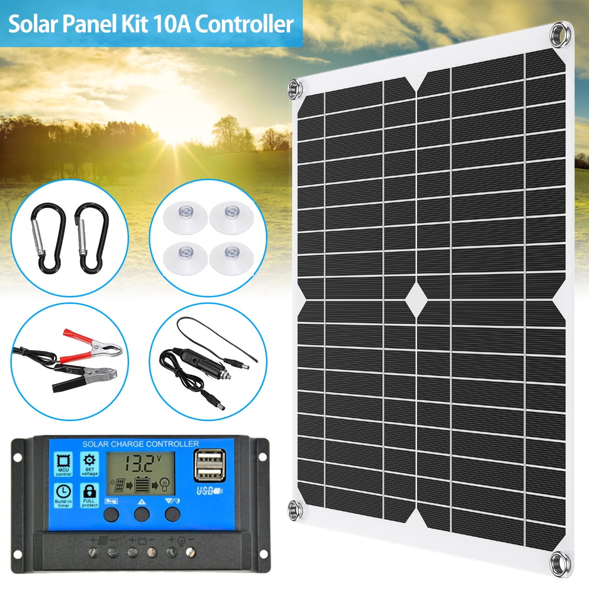 kitwin Solar Panel Kit 130/260W Solar Charger with Dual USB Ports IP65 Waterproof 12/24V Battery Power Bank Charger Board Durable Solar Cell Phone Charging Panel for Camping Hiking